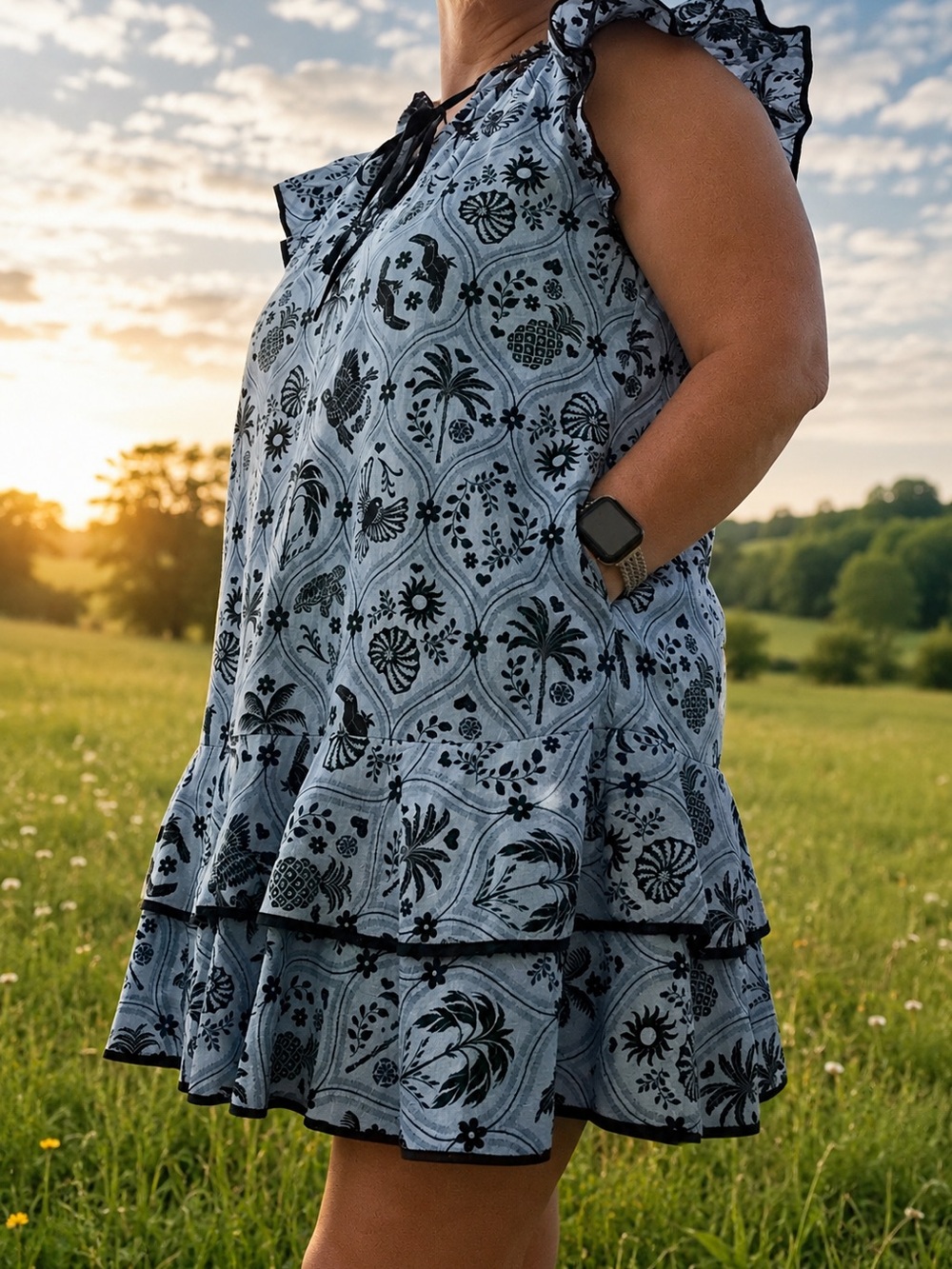 Sugarlips Blue and Black Floral Ruffle Mini Dress
